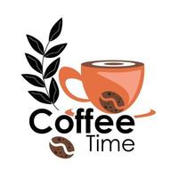illustration of black coffee on a cup with coffee bean leaves vector