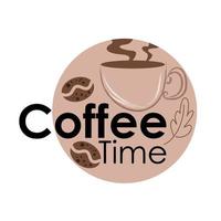 logotipo de estilo de círculo de tiempo de café con taza de café vector