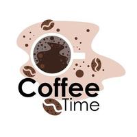 coffee time logo with black coffee vector