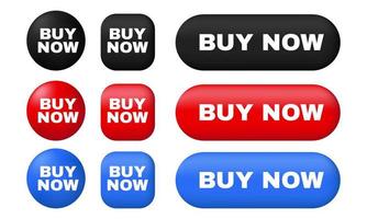 conjunto único comprar ahora botones 3d colorido aislado en vector