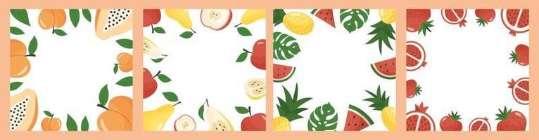 Set of colorful square backgrounds with fruits vector