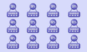 unique 3d set percentage hassle free sign label isolated on vector