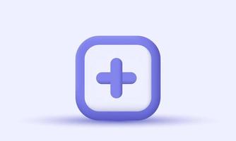 unique 3d purple add plus medical cross round button design icon isolated on vector