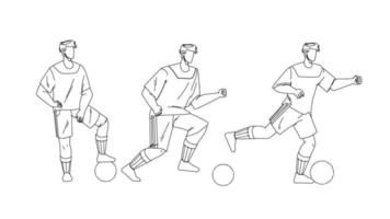 jugador de fútbol jugando y pateando vector de pelota