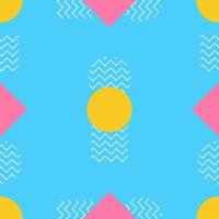 Seamless pattern geometric memphis style squares, circles and zigzag lines with colorful color vector