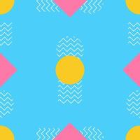 Seamless pattern geometric memphis style squares, circles and zigzag lines with colorful color vector