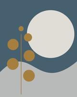 Background of random shapes symbolizing a shining moon in the dark sky with a small spike of wheat in the front vector