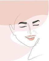 Face of a beautiful girl smiling while her eyes closed in art line way vector