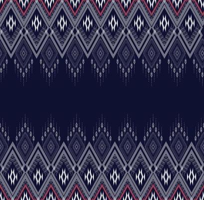 Geometric ethnic texture embroidery design with Dark Blue background design, skirt,carpet,wallpaper,clothing,wrapping,Batik,fabric,sheet white,yellow and pink triangle shapes Vector, illustration