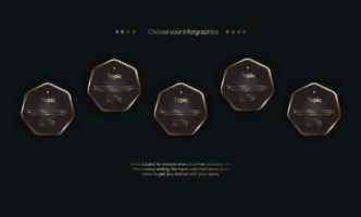 Groups of Luxury Golden polygon Infographic templates design. useful for charts and presentation Option on dark background Vector, illustration vector