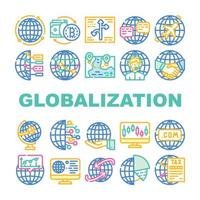 conjunto de iconos de negocios en todo el mundo de globalización vector