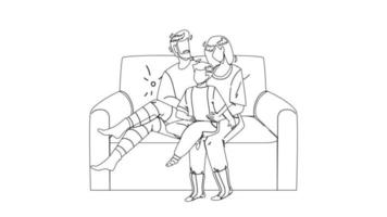 People Relaxing On Cozy Couch Together Vector