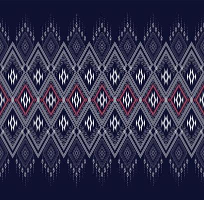 Geometric ethnic texture embroidery design with Dark Blue background design, skirt,carpet,wallpaper,clothing,wrapping,Batik,fabric,sheet white,yellow and pink triangle shapes Vector, illustration