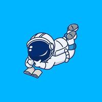 lindo diseño de vector de personaje de astronauta leyendo un libro