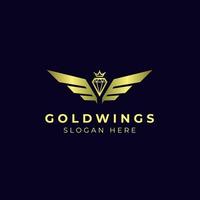 alas doradas con diseño de logotipo de corona de diamantes