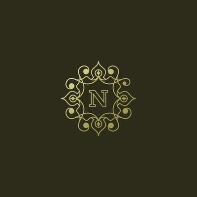 Luxury flourishes ornament with letter N identity Logo design