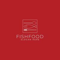 Fish food restarant with box shape logo design vector