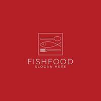 Fish food restarant with box shape logo design vector