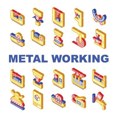Metal Working Industry Collection Icons Set Vector