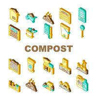 conjunto de iconos de colección de producción de compost vector