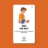 Sad Kid Boy Sitting On Floor And Crying Vector