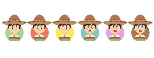 avatar mexicano con varias expresiones vector