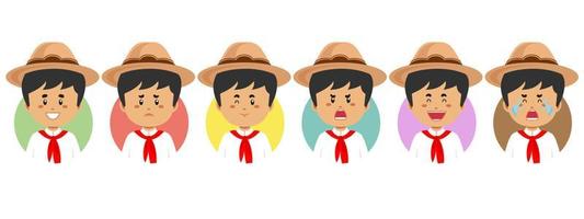 avatar mexicano con varias expresiones vector