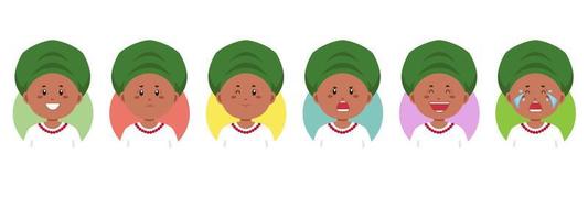 avatar de nigeria con varias expresiones vector