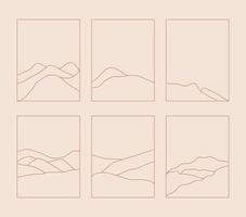 Set of Boho Landscape Logos in Trendy Minimal Liner Style vector
