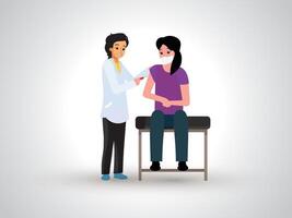 The patient is taking a vaccine shot against the virus vector character. Vaccination, vaccine day concept. The doctor injects a vaccine into a patient's shoulder.