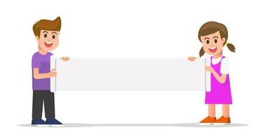 two kids holding blank banners vector