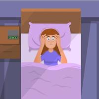 una mujer experimenta insomnio y no puede dormir hasta el amanecer vector