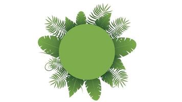gráfico en movimiento de varios tipos de hojas verdes en el concepto de la jungla con espacio circular para texto.