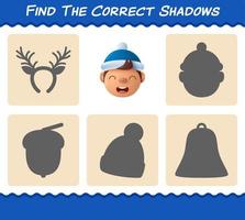 encontrar las sombras correctas de los niños. juego de búsqueda y emparejamiento. juego educativo para niños de edad preescolar y niños pequeños vector