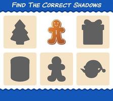 encuentra las sombras correctas de la galleta de jengibre. juego de búsqueda y emparejamiento. juego educativo para niños y niños pequeños en edad preescolar vector