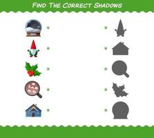 encuentra las sombras correctas de la navidad de dibujos animados. juego de búsqueda y emparejamiento. juego educativo para niños de edad preescolar y niños pequeños vector