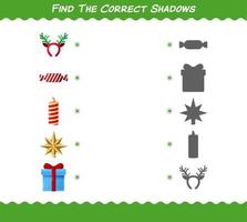 Find the correct shadows of cartoon christmas. Searching and Matching game. Educational game for pre shool years kids and toddlers vector