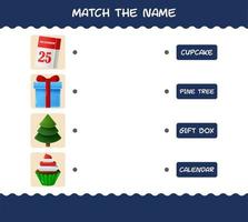 coincide con el nombre de dibujos animados de navidad. juego de correspondencias. juego educativo para niños y niños pequeños en edad preescolar vector