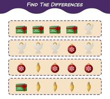 Find the differences between cartoon christmas. Searching game. Educational game for pre shool years kids and toddlers vector
