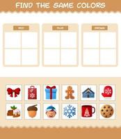 encontrar los mismos colores de navidad. juego de búsqueda y combinación. juego educativo para niños y niños pequeños en edad preescolar vector