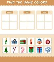 encontrar los mismos colores de navidad. juego de búsqueda y emparejamiento. juego educativo para niños y niños pequeños en edad preescolar vector