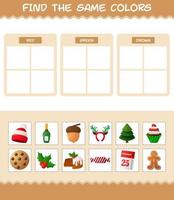 encontrar los mismos colores de navidad. juego de búsqueda y combinación. juego educativo para niños de edad preescolar y niños pequeños vector