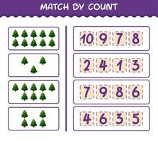 Match by count of cartoon pine tree. Match and count game. Educational game for pre shool years kids and toddlers vector