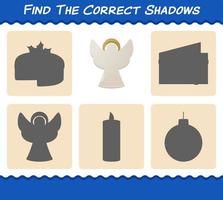 Find the correct shadows of christmas ornament. Searching and Matching game. Educational game for pre shool years kids and toddlers vector