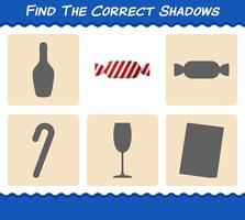 Find the correct shadows of candy. Searching and Matching game. Educational game for pre shool years kids and toddlers vector