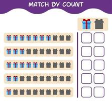 Match by count of cartoon gift box. Match and count game. Educational game for pre shool years kids and toddlers vector