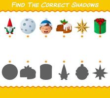 encuentra las sombras correctas de la navidad de dibujos animados. juego de búsqueda y combinación. juego educativo para niños y niños pequeños en edad preescolar vector