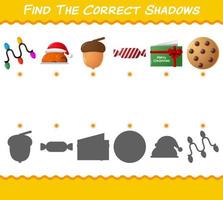 encuentra las sombras correctas de la navidad de dibujos animados. juego de búsqueda y combinación. juego educativo para niños y niños pequeños en edad preescolar vector