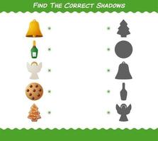 encuentra las sombras correctas de la navidad de dibujos animados. juego de búsqueda y combinación. juego educativo para niños y niños pequeños en edad preescolar vector