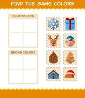 encontrar los mismos colores de navidad. juego de búsqueda y combinación. juego educativo para niños de edad preescolar y niños pequeños vector